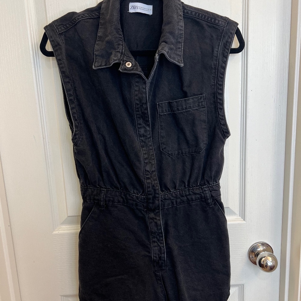 Zara Snap Romper with Synched Waist Black Denim size Medium M
